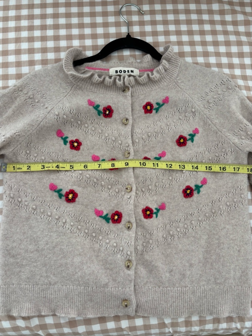 Boden Light Pink Fae Cardigan with Pink & Red Floral Embroidery - Picture 7 of 9